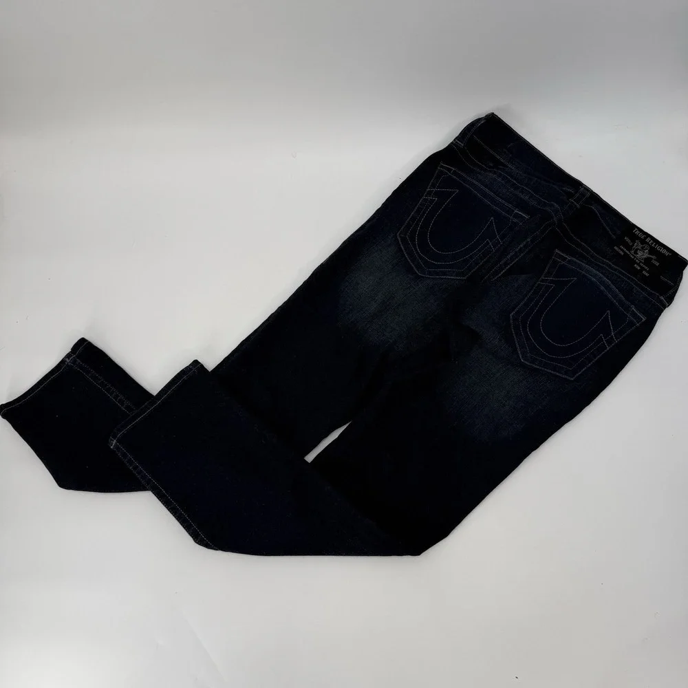 True Religion Mens 32 Rocco Relaxed Skinny Jeans Denim Pockets Dark Wash